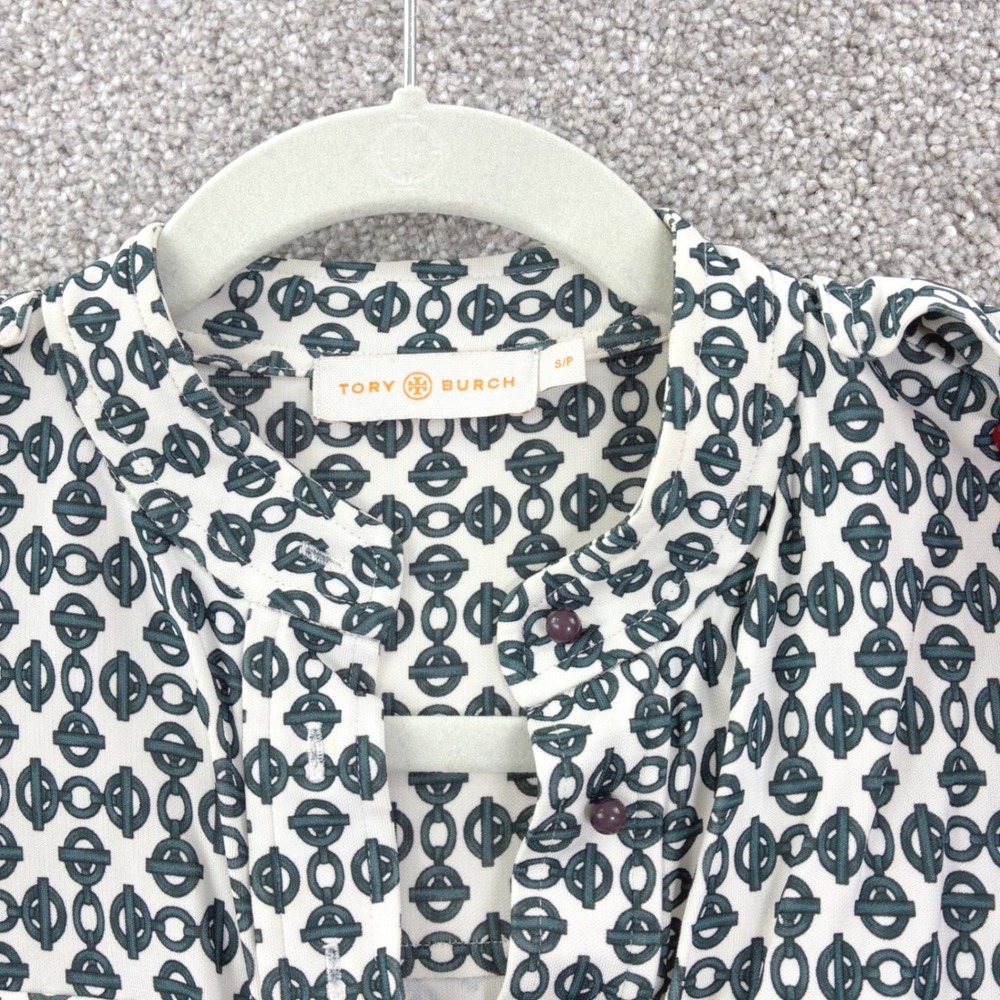 Tory Burch Katie‎ Link Print Shirtdress Rayon Midi Long Sleeve Button Up Size S